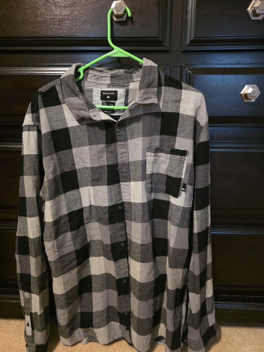 Quiksilver Black & Gray Plaid Flannel Shirt - Regular Fit